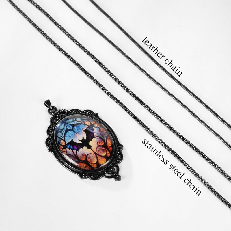DAYANEY Gothic Necklace, Witch Raven Locket Necklace as Goth Accessories for Witch Costume Jewelry for Women, Bat Pendant Rose Vampire Jewelry as Valentines Outfit Party Gifts - Image 2